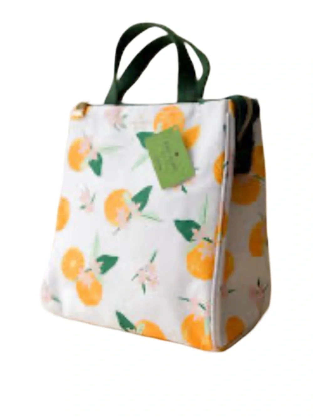 New kate spade White Citrus Print Tote with Green Handles & Insulated